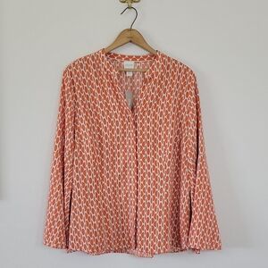 NWT Chico's Orange Retro Bell Sleeve Button Down Blouse Size Large